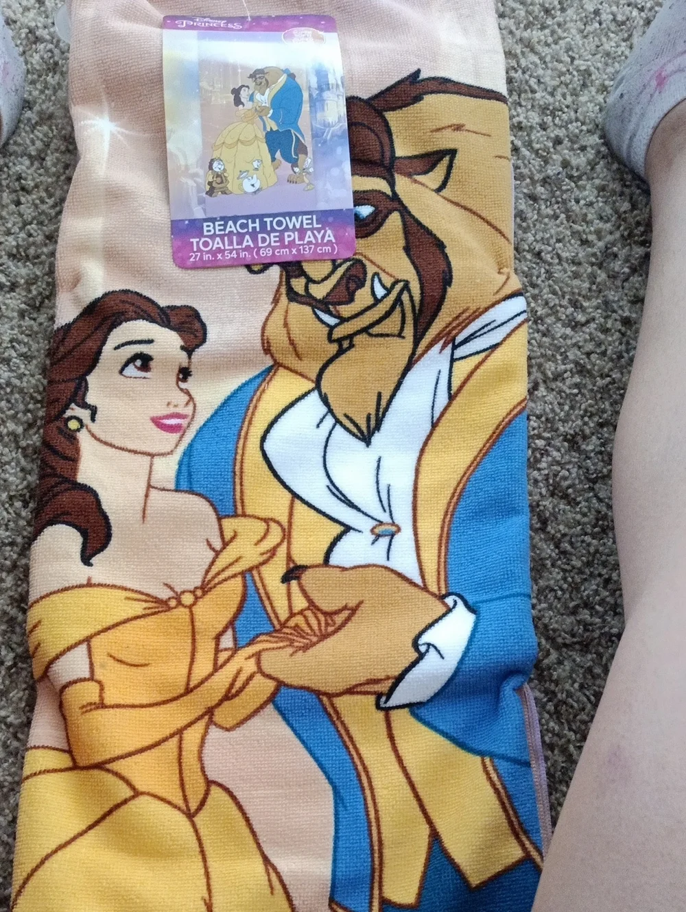 Disney Princess Beauty and the Beast Beach Towel - Pink, Yellow, Blue